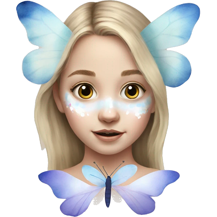 young white girl with face paint in the shape of a watercolour butterfl emoji