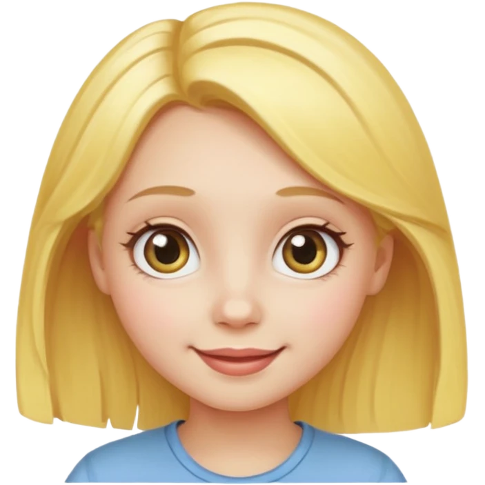 blonde girl, round face, big eyes, yellow hair, smiling emoji