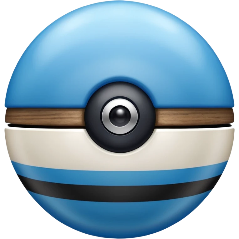blue pokeball emoji, top half is a more saturated blue, bottom half is white, black stripe, with a white sheen, with a pearlescent finish, with a wood effect emoji
