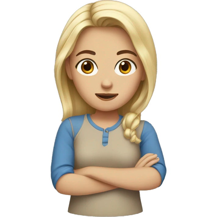 blonde girl with brown eyes blue top emoji