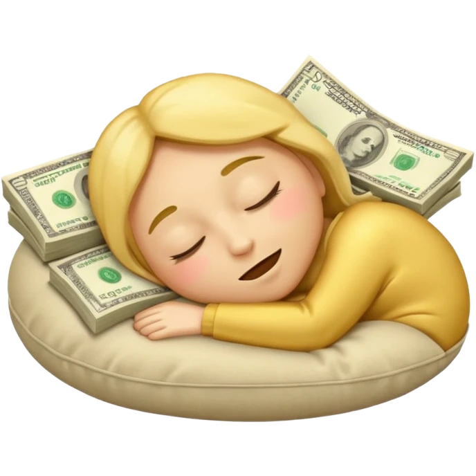 emoji sleeping on a pillow of money emoji