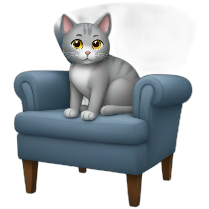 Grey cat sitting in a comfy chair  emoji