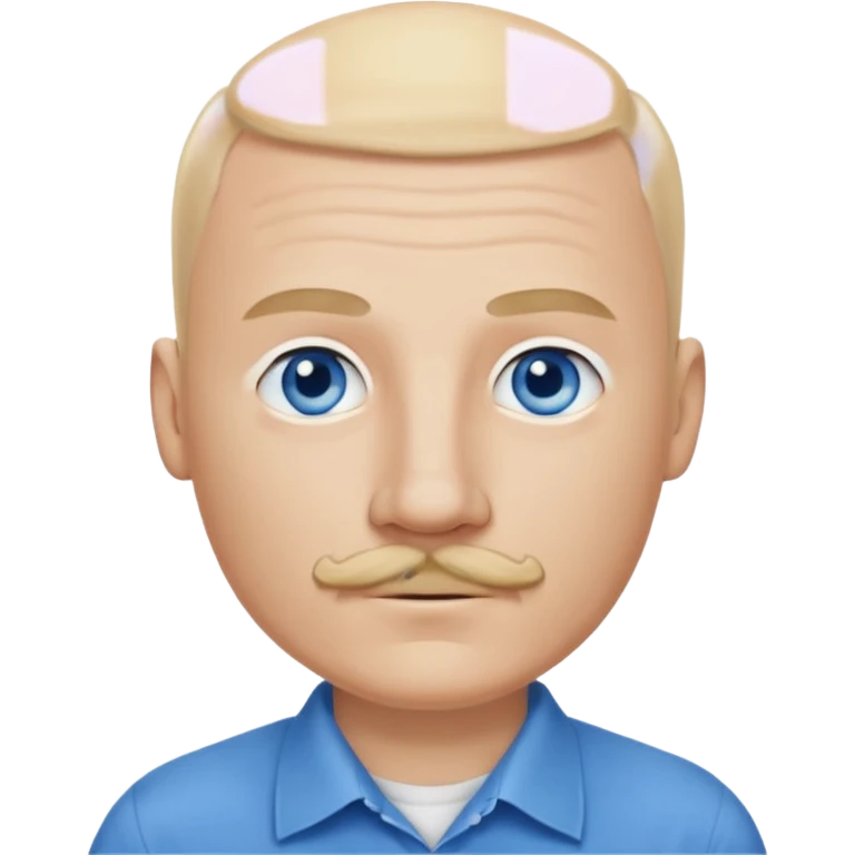 man with mustache, white man, blue eyes, blonde hair, bald 30 years old, wearing blue shirt emoji