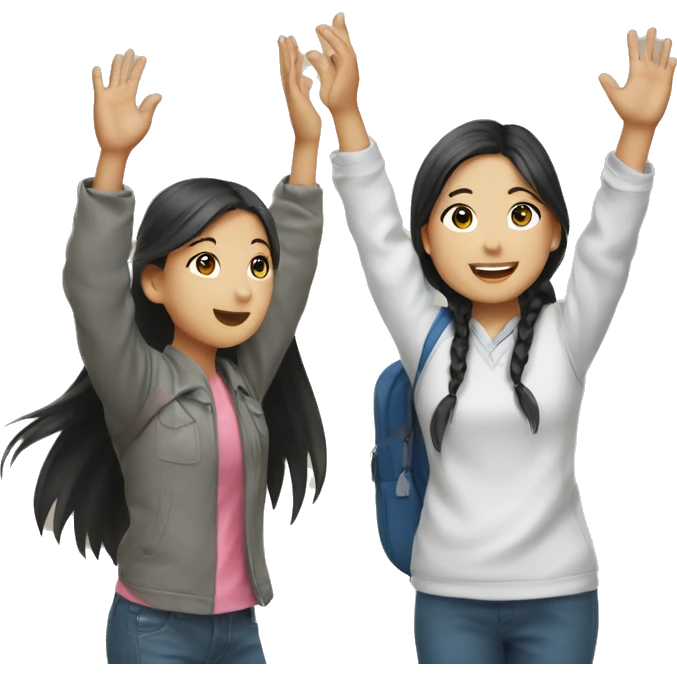two aisian students raising hand emoji
