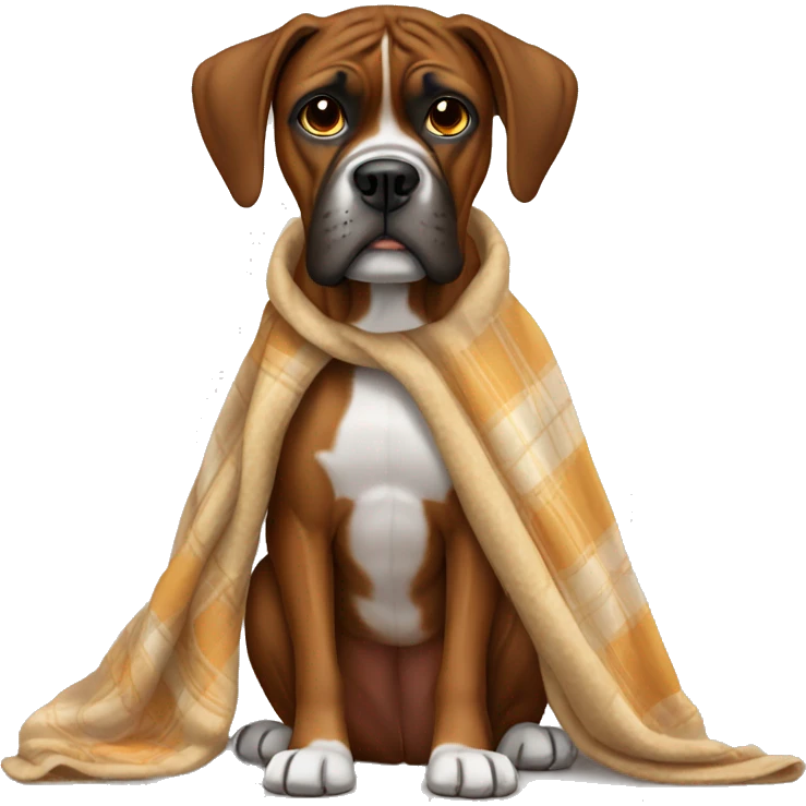 Brown Boxer dog with a blanket around him  emoji