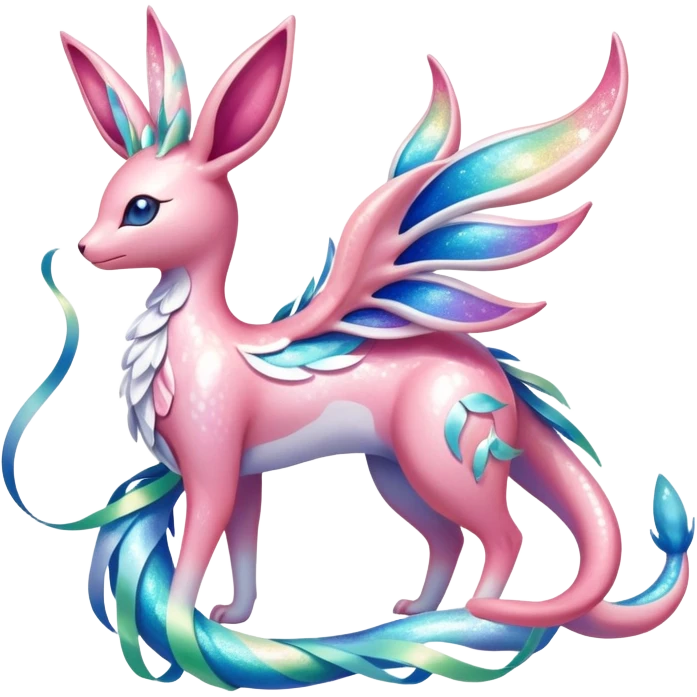 Shiny Exotic Colorful Ethereal Sparkly Sylveon-Milotic-Amaura-Aurorus-Fakémon-hybrid-creature (full body)  emoji