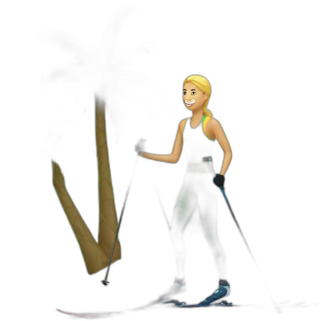 cross country skier with palm trees on dress emoji