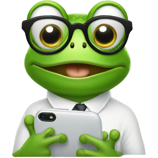 Frog with glasses using phone emoji
