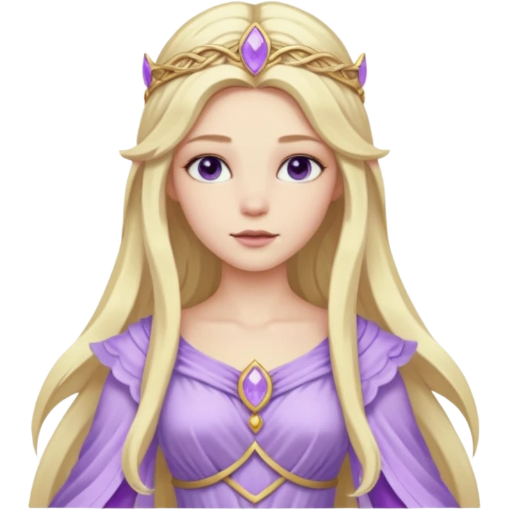 Freya, Goddess of Love from Gods and Goddesses with long blonde hair, lilac outfit emoji