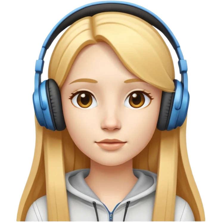 A white skinned girl with a three-dimensional face shape from Europe and America has long, straight golden hair Wearing headphones emoji