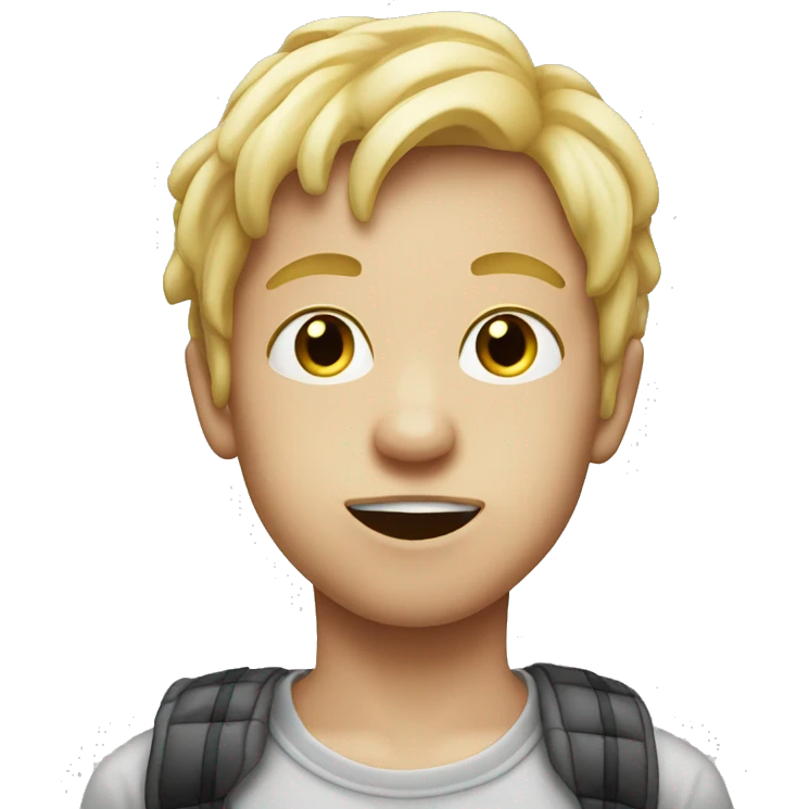 Boy longe blonde hair chewing bubble gum emoji