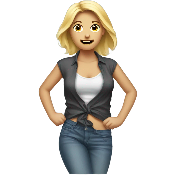 blonde woman discarding shirt emoji
