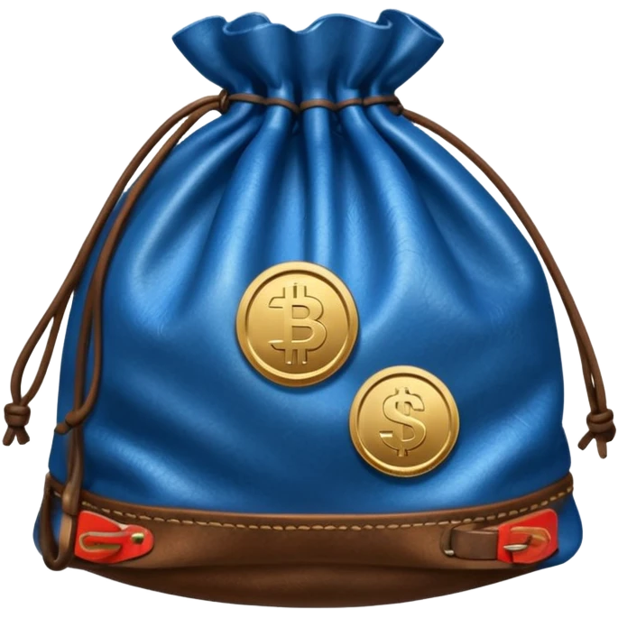 blue coins outside a brown money bag  emoji