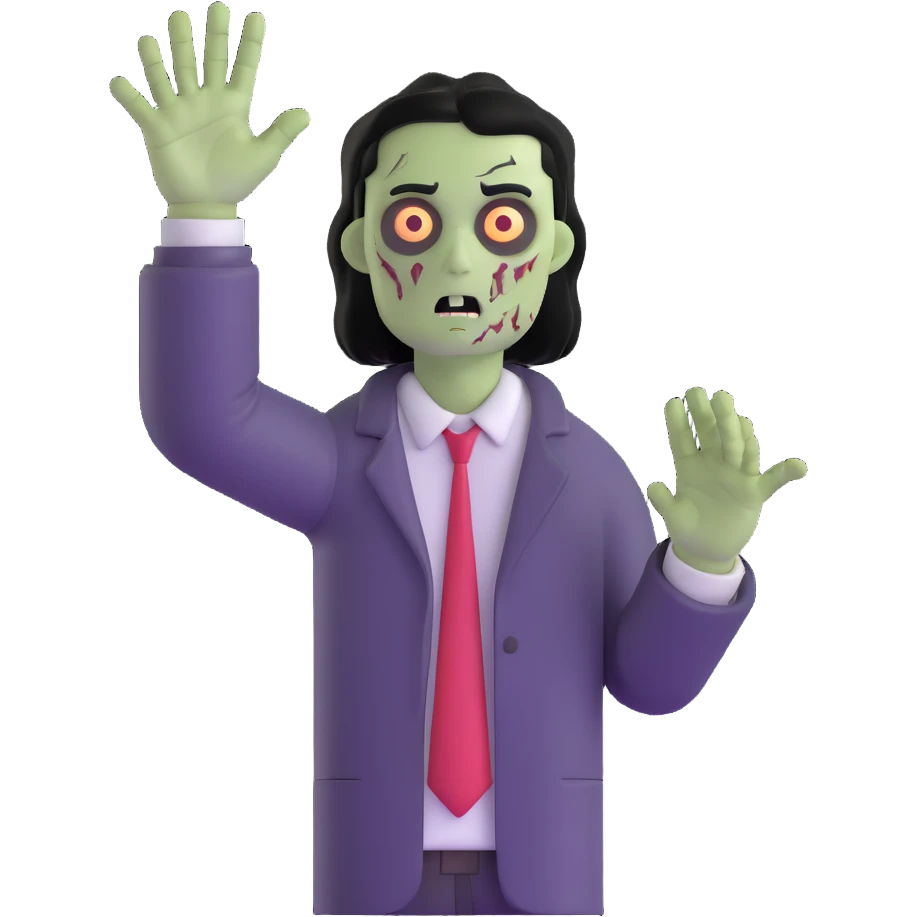 zombie with one hand reaching up and dark black hair emoji