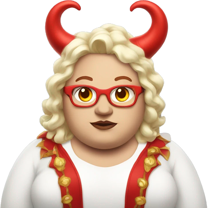 Extremely fat trans person in red horns costume emoji