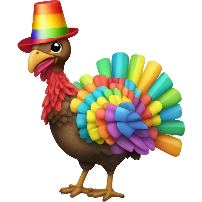 flashing rainbow turkey with party hat emoji