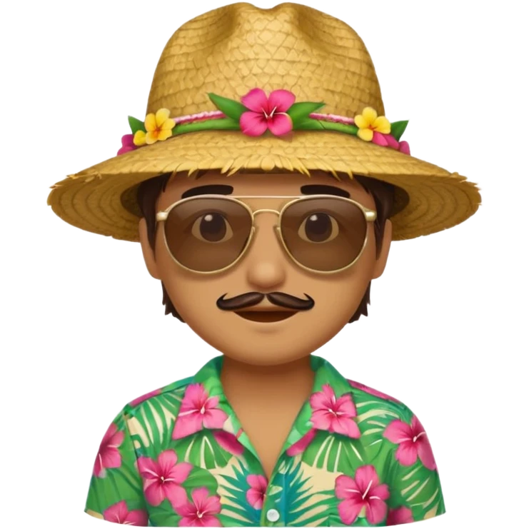 golden with sunglasses and straw hat, hawaii shirt emoji