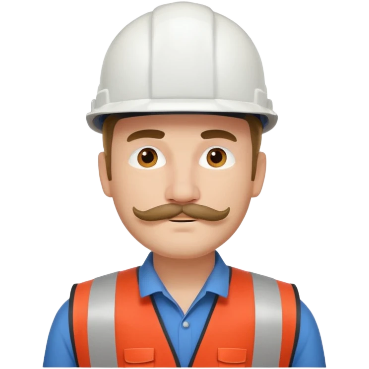 Arquitecto con casco blanco pero con chaleco de color rojo, la persona que tenga un pequeño bigote emoji