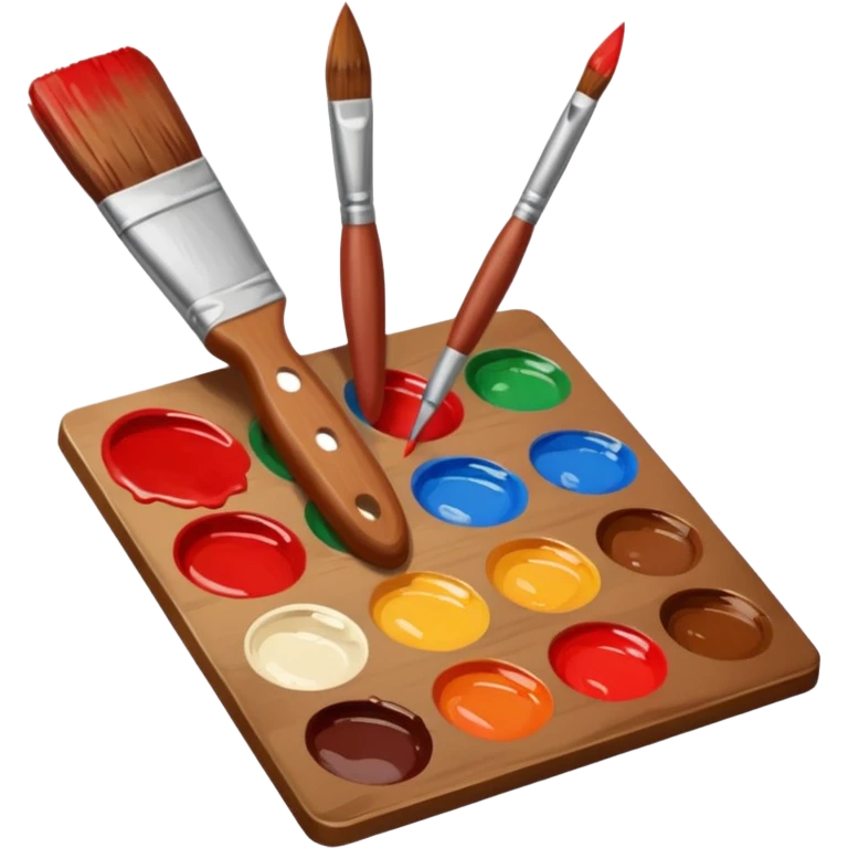 STICKER PINCEAUX ROUGE ET BRUN AVEC PALETTE DE PEINTURE ET TACHE DE PEINTURE emoji