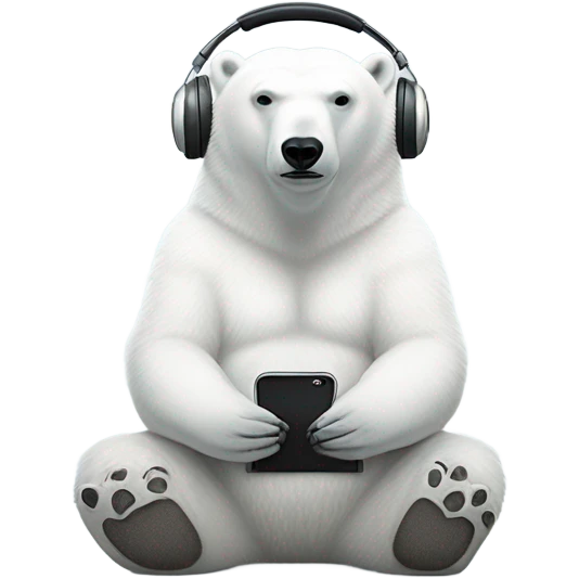 Meditating polar bear with headphones and iPhone emoji