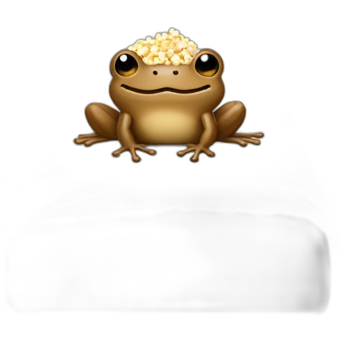 brown frog on bed with popcorn emoji