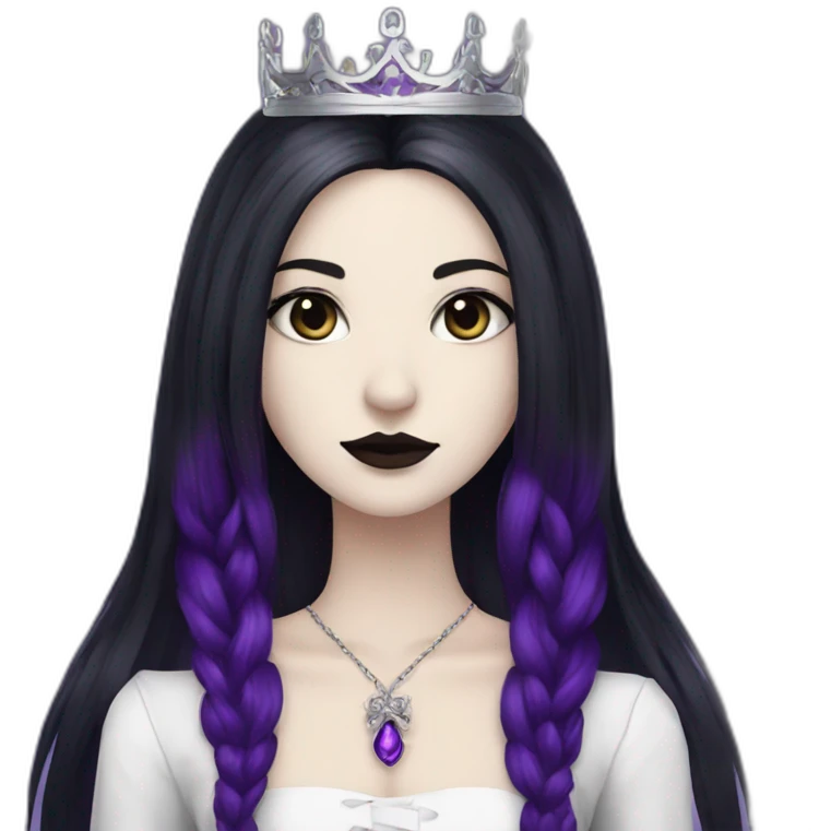 Queen white skin gothic girl long dark black and purple hair emoji