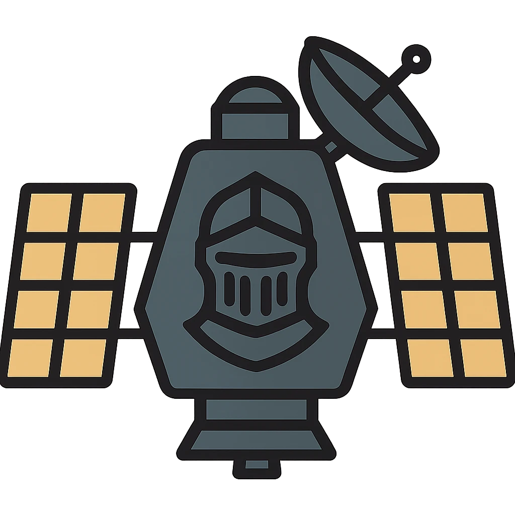 flat toon style Black Knight Satellite with bold lines and simple colors emoji