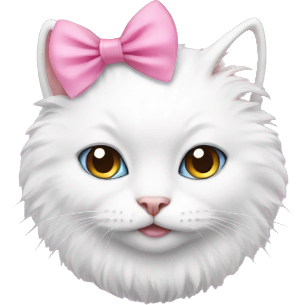 white fluffy cat with pink bow on head emoji