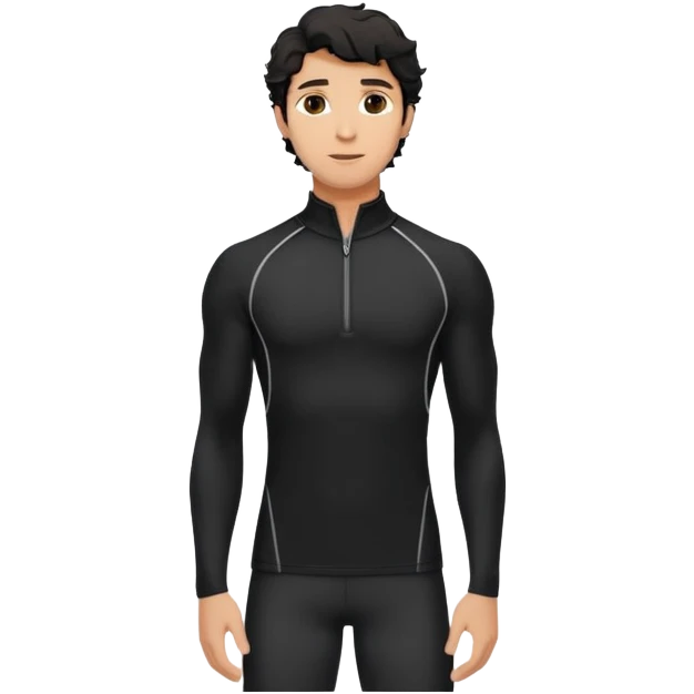Black wavy-haired caucasian male in black athletic quarter-zip spandex top emoji