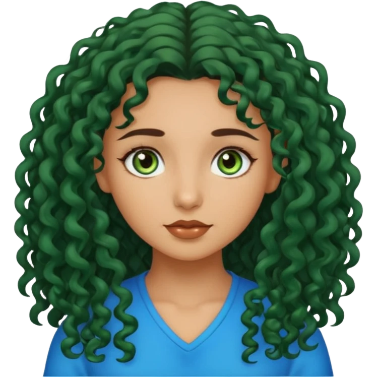Girl with olive skin, blue/green eyes and dark loose curly long hair emoji