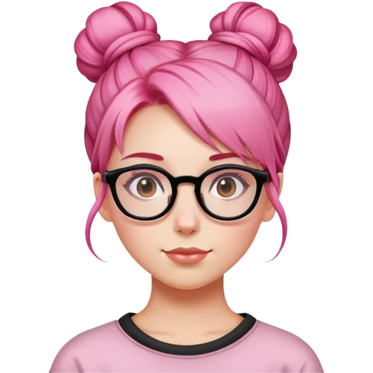 Pink hair bun girl square glasses  emoji