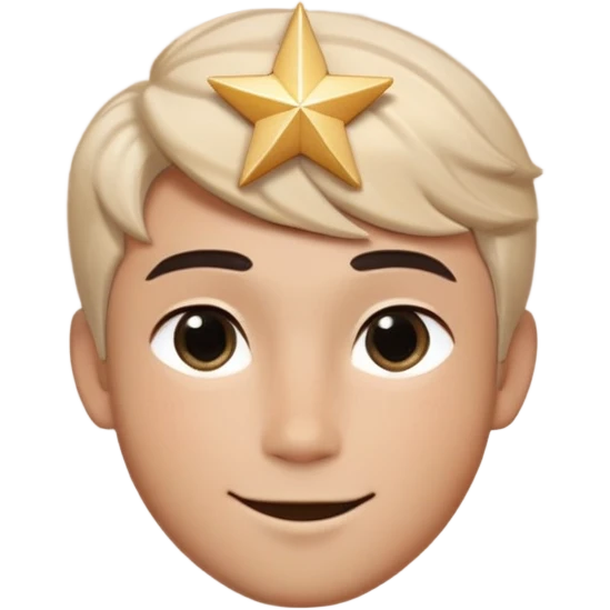 Male Design   Hair - Black textured crop cut with natural flow Face Shape - Oval contour with soft blush gradients Eyes - Left eye : Almond-shaped eye with sparkle highlights | Right eye : Glowing five-point star symbol (✨) Expression - Playful smirk with slight dimple emoji