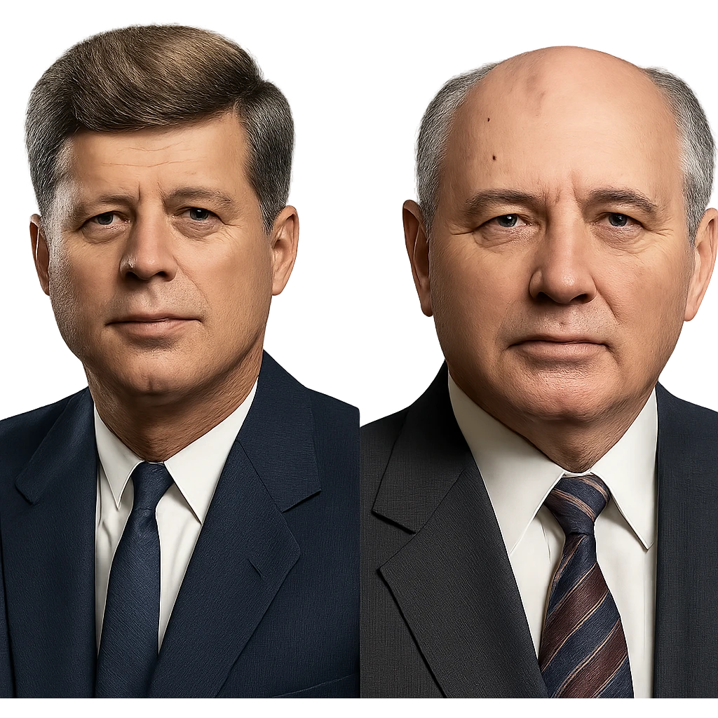 realistic icon of John F. Kennedy and Mikhail Gorbachev side by side, clean and focused emoji