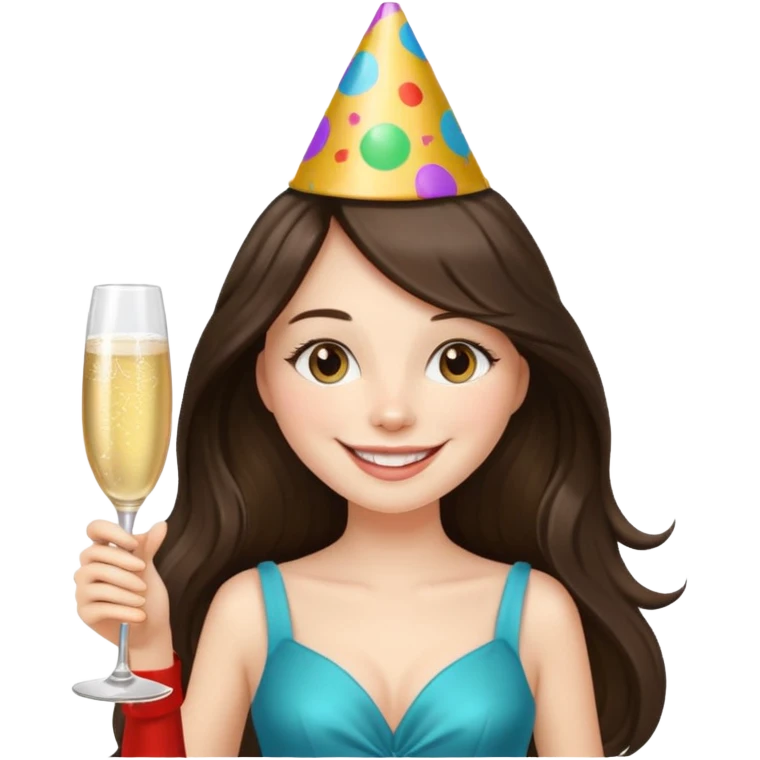 white happy long haired brunette girl partying emoji