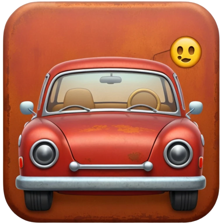 Red rusty car driving towards screen emoji