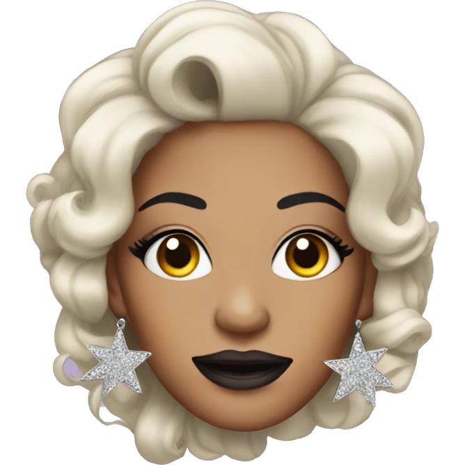 Drag Queen with Black ad Sliver Hair with Star Earrings emoji