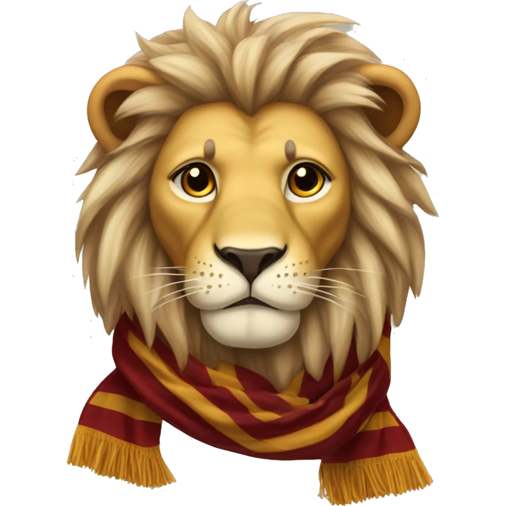 lion head with a long striped gryffindor hogwarts winter scarf emoji