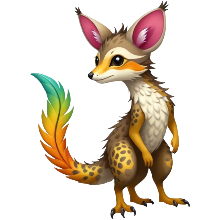 Feral Rare Fantasy vibrant colorful tropical Vernid-Trico-species by LiLaiRa, random markings, tufted tail, tufted ears, full body emoji