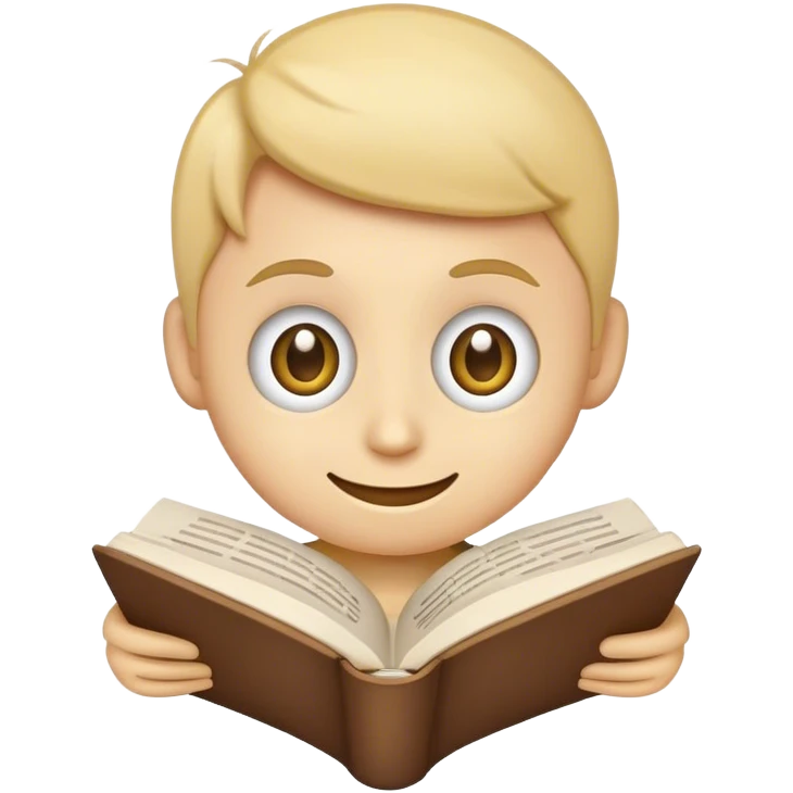 smiley emoji reading book, big eyes emoji