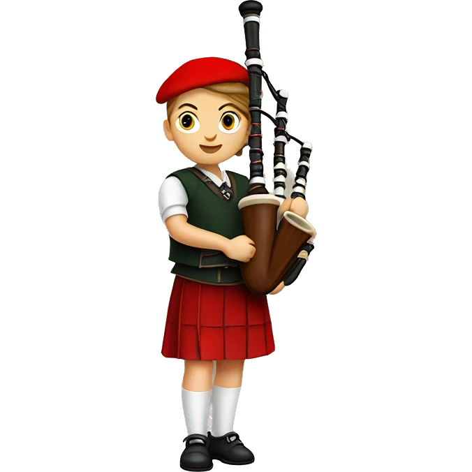 Female Bagpipe player red kilt, white socks, red beret emoji