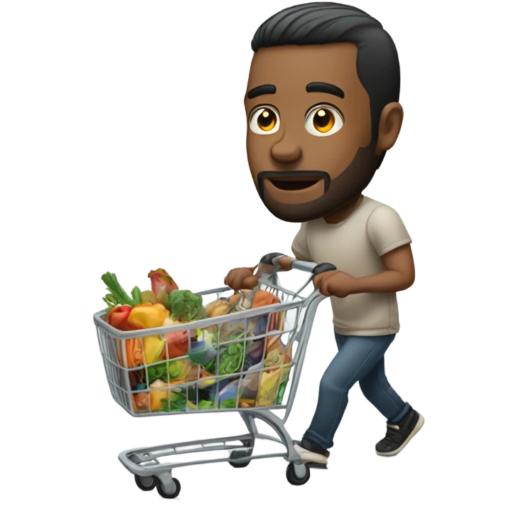 Man with tattoos pushing a shopping cart emoji