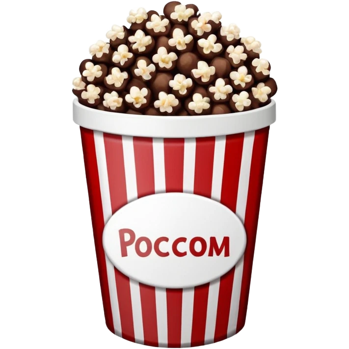 Chocolate popcorn in a paper jar with red and white vertical lines emoji