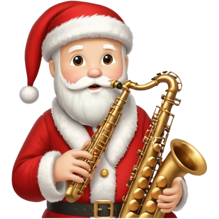 Noel Baba Saksofoncu, cartoon illustration, with clean lines, no face on objects, white background emoji