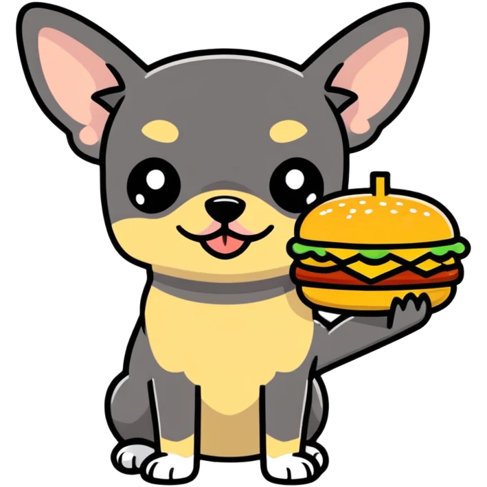 Black Chihuahua with a hamburger  emoji