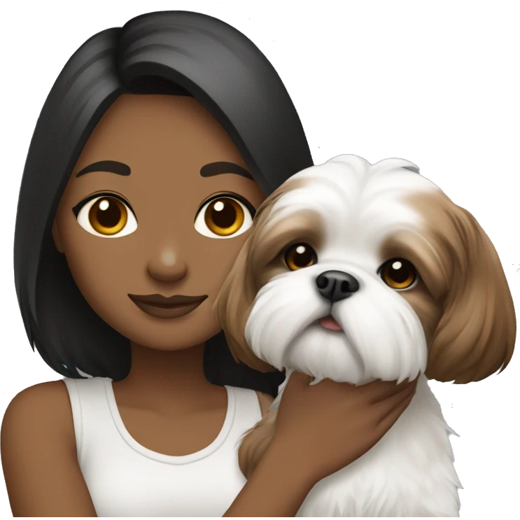 Girl with her Shih Tzu puppy, white, black, and brown in color emoji