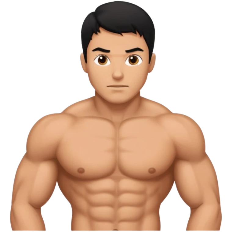 hid hair was black and body type six pack no t-shirt emoji