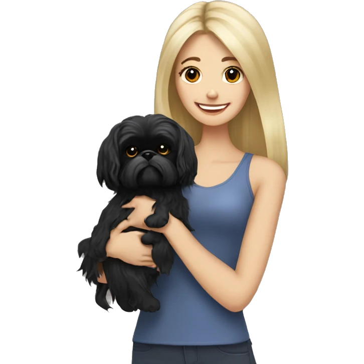 Happy, Long haired Blonde woman holding black shih tzu dog  emoji