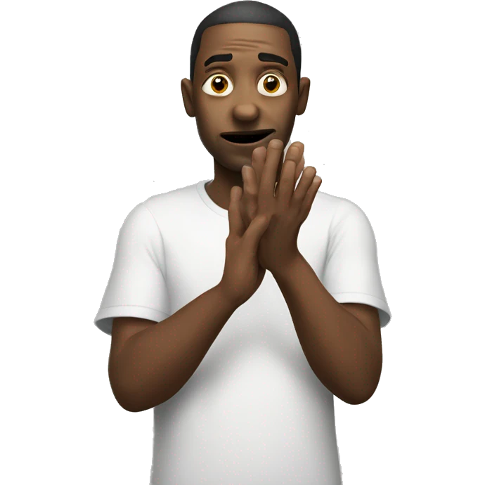 Strange and desperate looking man reaching his hand out emoji