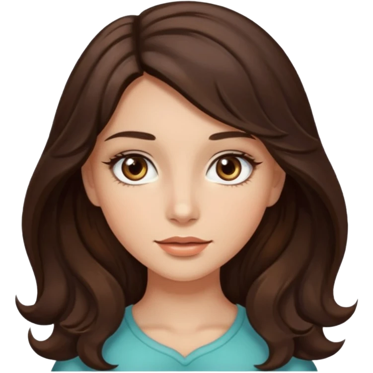 girl with wavy long dark brown hair, brown eyes, light to medium complexion, long lashes, almond shaped eyes emoji