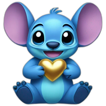 Stitch handing a gold heart emoji